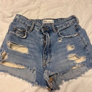 Zara Women's Distressed Blue Denim Shorts